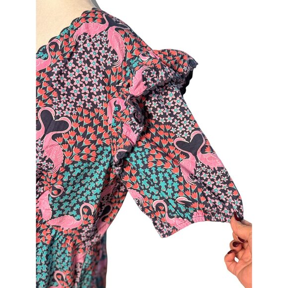 NEW Simply Southern Womens XL Ruffle Sleeve Flamingo Dress 100% Cotton Boho Chic - Picture 7 of 14